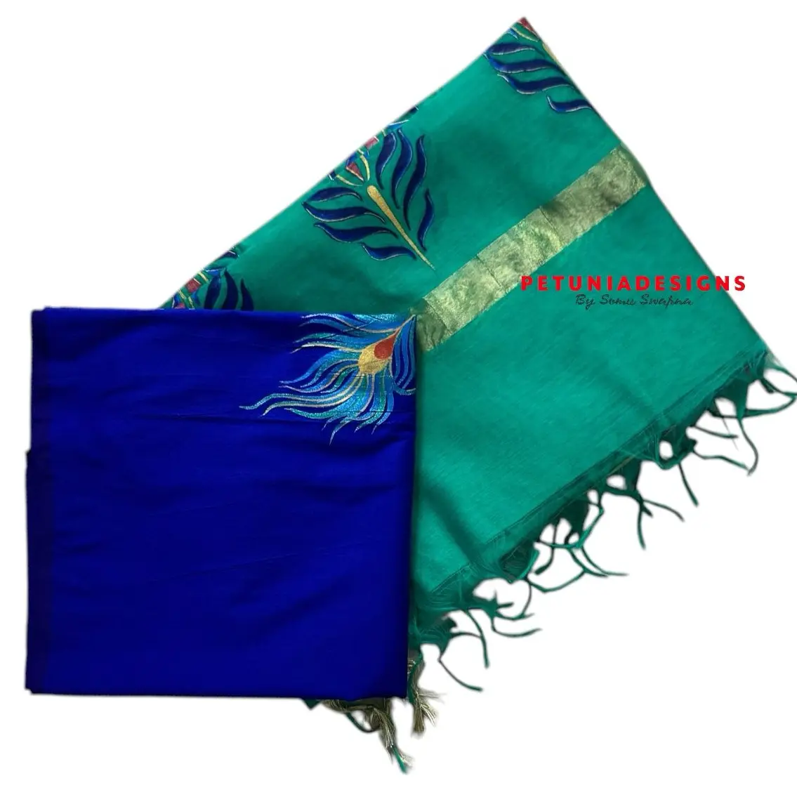 Stylish unstitched hand-painted dress material for global buyers.