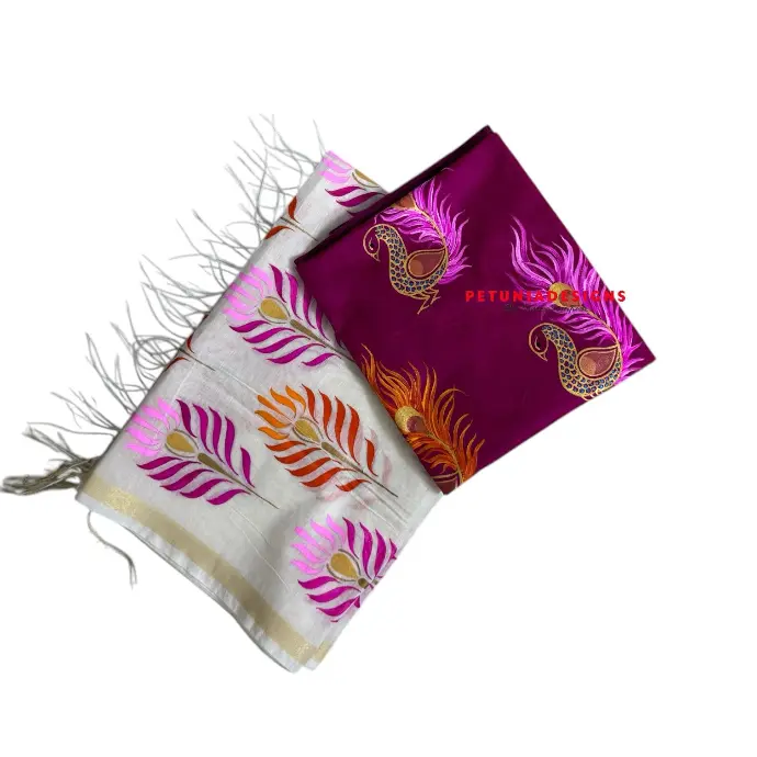 Artistic Ethnic Kurta Set Unique ethnic wear for women with hand-painted kurta and bright feather-themed Chanderi dupatta
