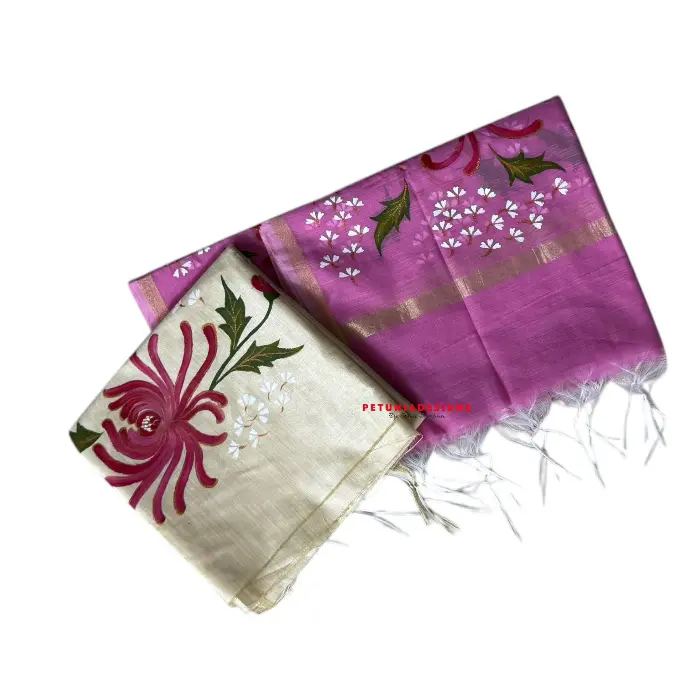 Pink floral hand-painted set with delicate petals and leaves
