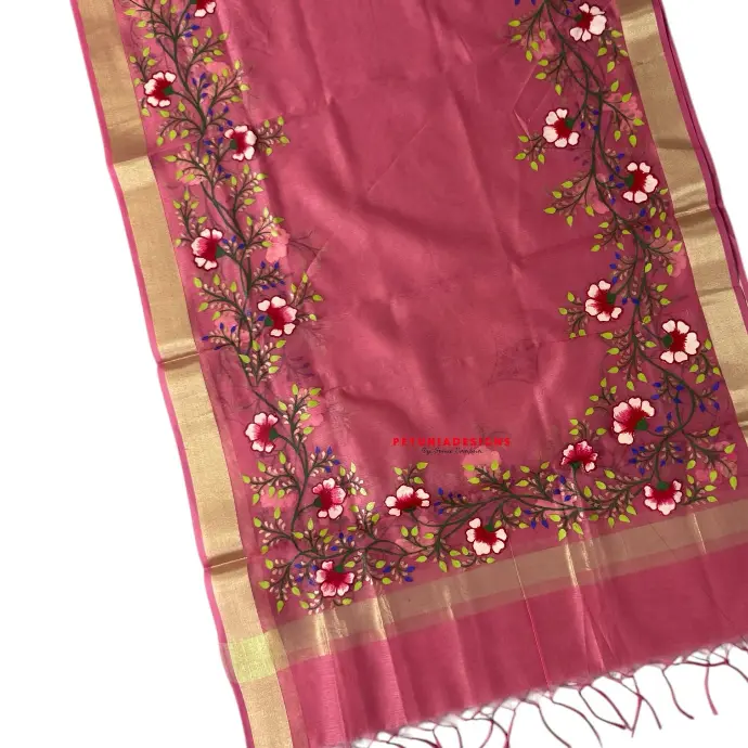 Floral Creeper Design on Kurta and Dupatta Simple and elegant hand-painted dress set for women.