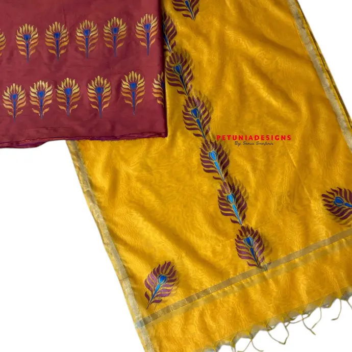 Hand-Painted Peacock Kurta Set Artistic hand-painted women's kurta set with detailed peacock feather art on kurta and dupatta ends