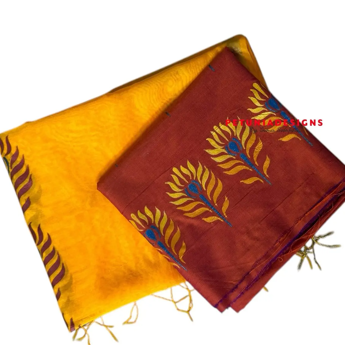 Vibrant Indian outfit with artisan peacock art on kurta and contrast dupatta for stylish women