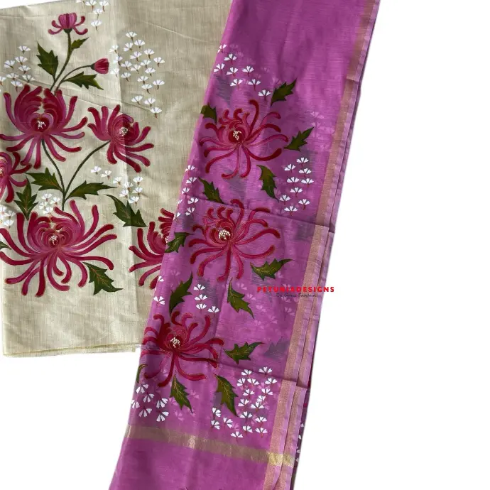 Hand-painted 2-piece set with pink flowers and gold border
