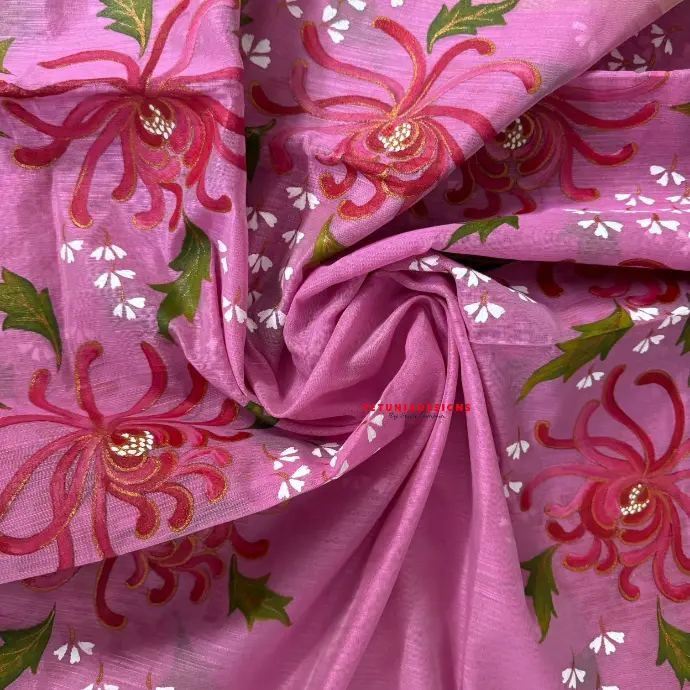 Tussar silk hand-painted kurta and dupatta with gold border