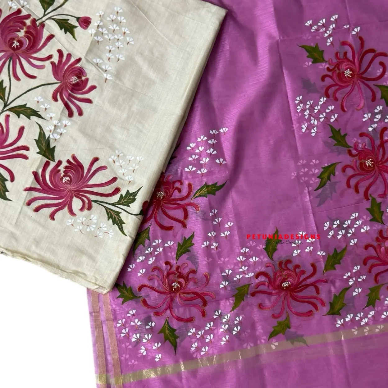 Elegant kurta and dupatta set with floral design and tissue border