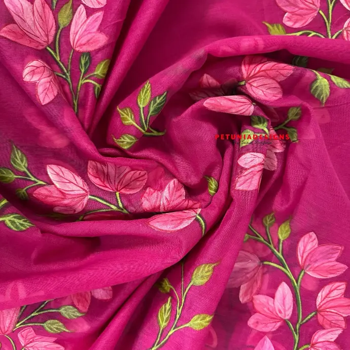 Artistic floral hand-painting on kurta paired with matching elegant dupatta
