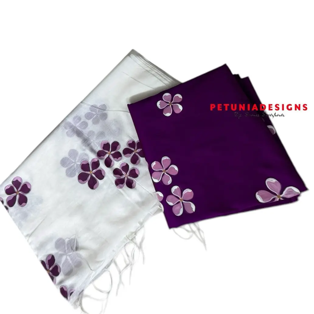Pink and purple floral-themed hand-painted design on kurta and dupatta for all genders