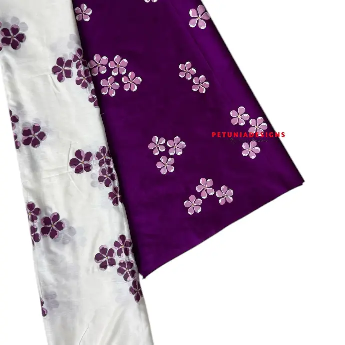Unisex Floral Hand-Painted Dress Set Hand-painted unisex 2-piece dress with pink floral motifs on kurta and purple on dupatta