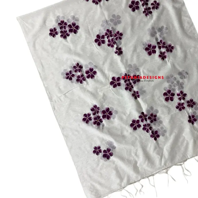 Purple Floral Dupatta to Match Kurta Simple pinkish-white flowers hand-painted on kurta with contrast dupatta in floral theme
