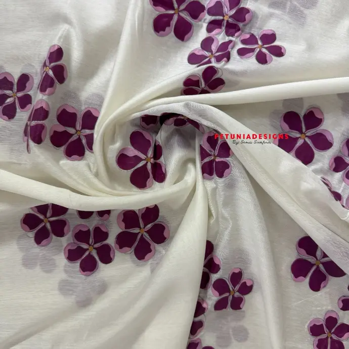 Hand-Painted Two-Piece for All Genders Unisex kurta and dupatta set featuring hand-painted pink and purple floral patterns